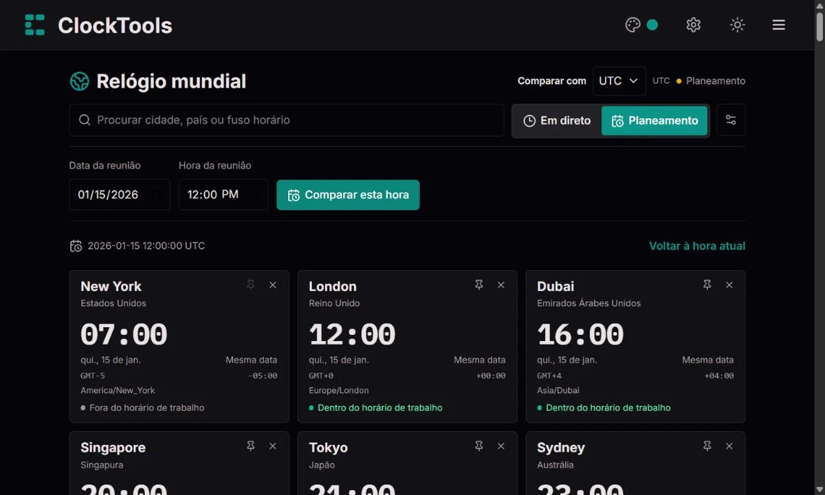 Planeador com data e hora local exatas